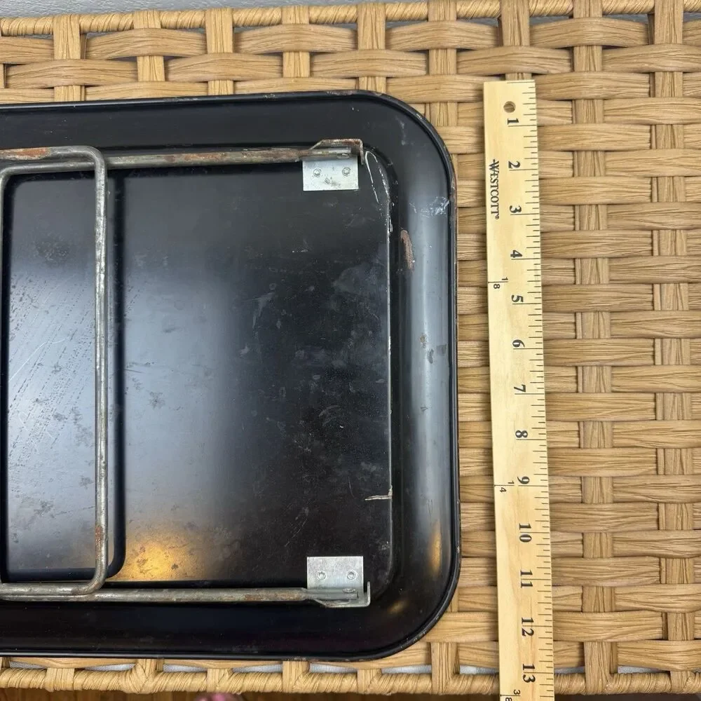 Vintage Floral Painted Metal Serving Tray, Black Rectangle w/ Handles 18x12